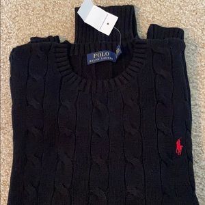 Black Polo by Ralph Lauren Cable Crewneck Sweater